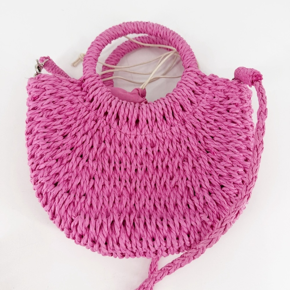 Top It Off Pink Crossbody Straw Pouch Purse Beach Travel Resort Vacation Cruise - Picture 6 of 8
